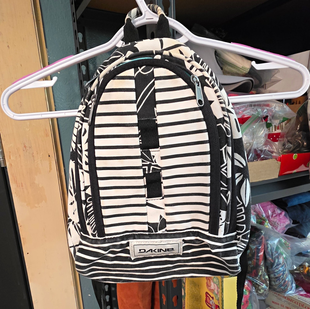 Dakine Unisex Mini Striped Backpack Black White Teal Blue, Zip, Adjustable Strap